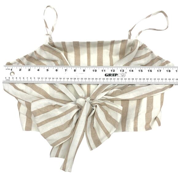 Chriselle Lim for J.O.A. Crop Top w/Tie Tan Cream Stripe L - Picture 6 of 8